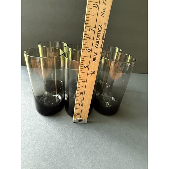 Vintage Smoke Glass Tumbler High Ball Ice Tea Cocktail Barware MCM Set (6) - Picture 4 of 5